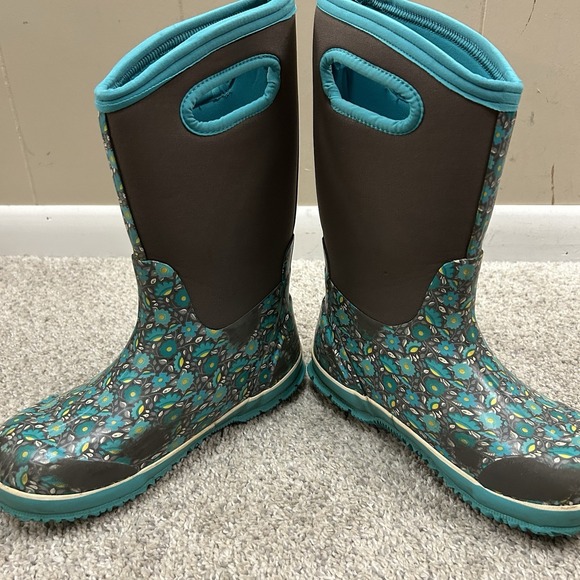 BOGS Youth Classic Floral Boots Kids Youth Size 2 Teal Insulated Waterproof Boot - Picture 4 of 11